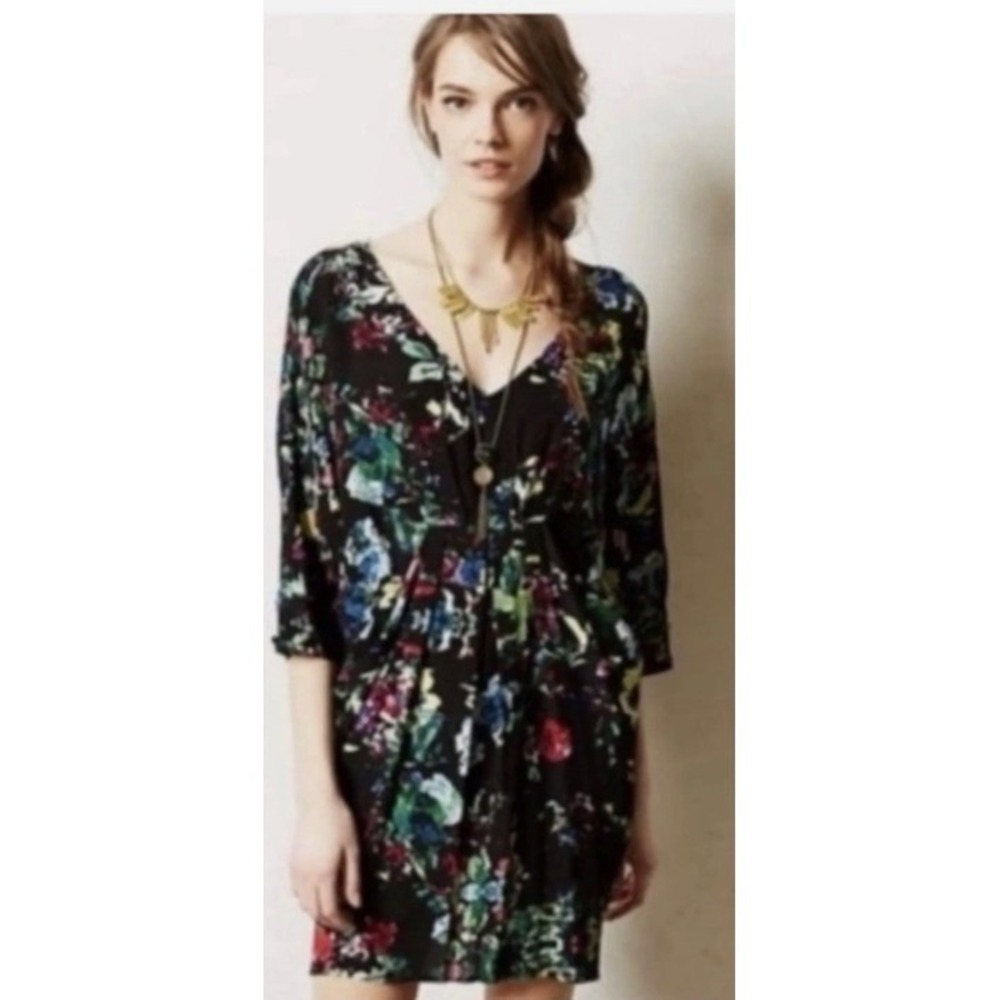 Maeve Dress Womens Medium Black Floral Sleeve Anthropologie - Picture 1 of 6